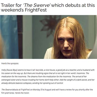 Trailer for ‘The Swerve’ which debuts at this weekend’s FrightFest